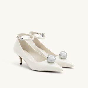 JW PEI Jewel Buckle Kitten Heels Pumps - White